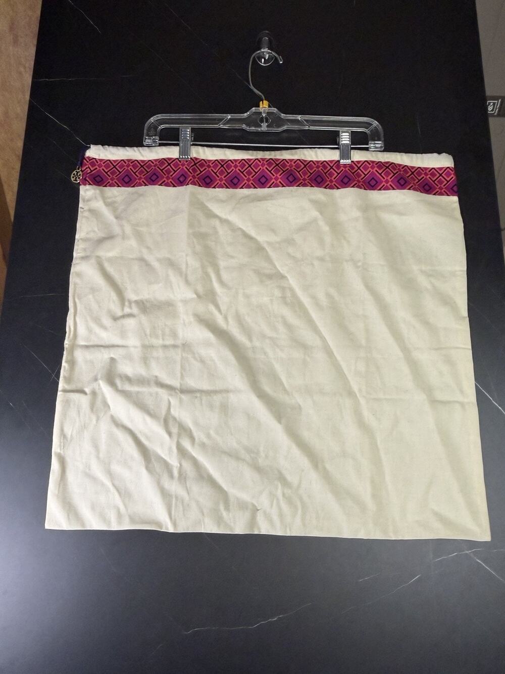 Tory Burch Large Dust Bag 22x20 Ivory Pink Geometric Drawstring Logo Charm